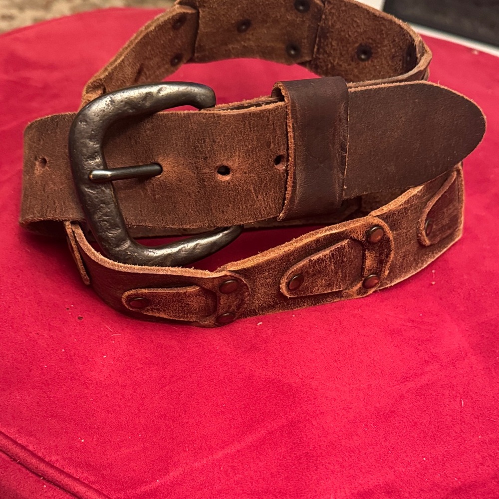 Red Distressed Brown Leather Belt